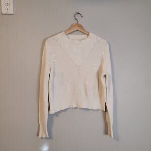 Kendall & Kylie Oversize Cropped Sweater Women's S White Ribbed Knit Round Neck
